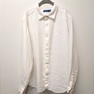 Nautica Plain White Long Sleeve Linen  Collared Shirt Mens XL Beach Resort